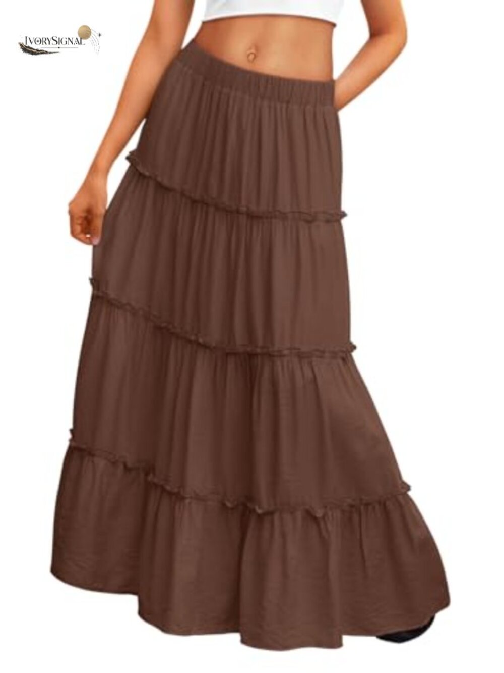 Boho Maxi Skirt with Pockets High Waisted A-Line Rayon Nylon Summer